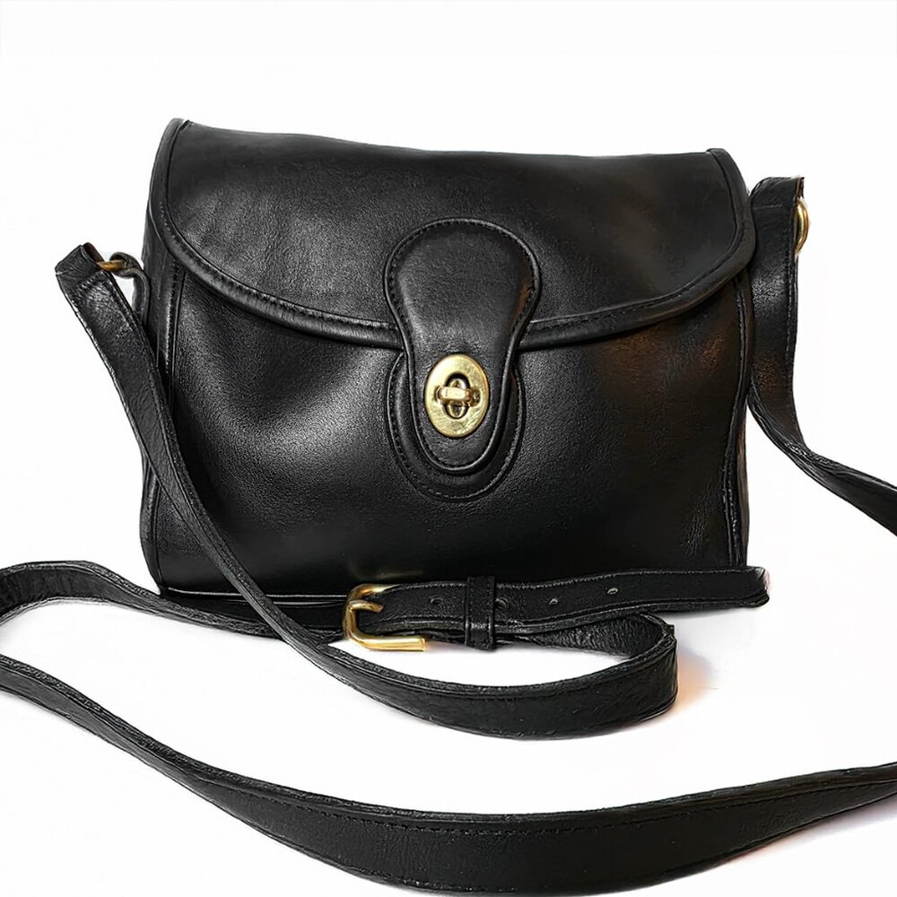 Coach Vintage Turn lock Adjustable Crossbody Bag – Black Leather – Style 9908